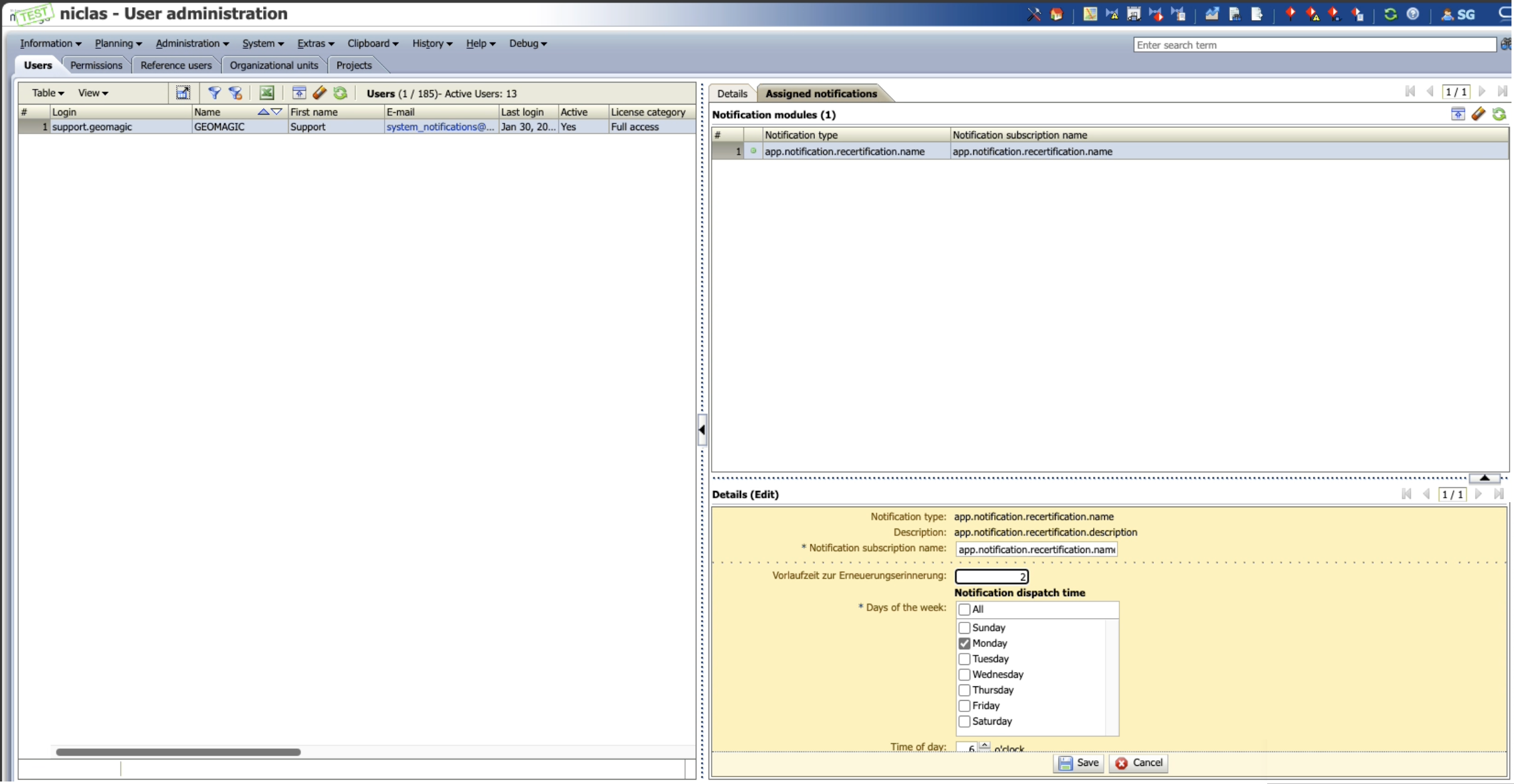 Administratoroberfläche für das Erstellen eines Notification Moduls